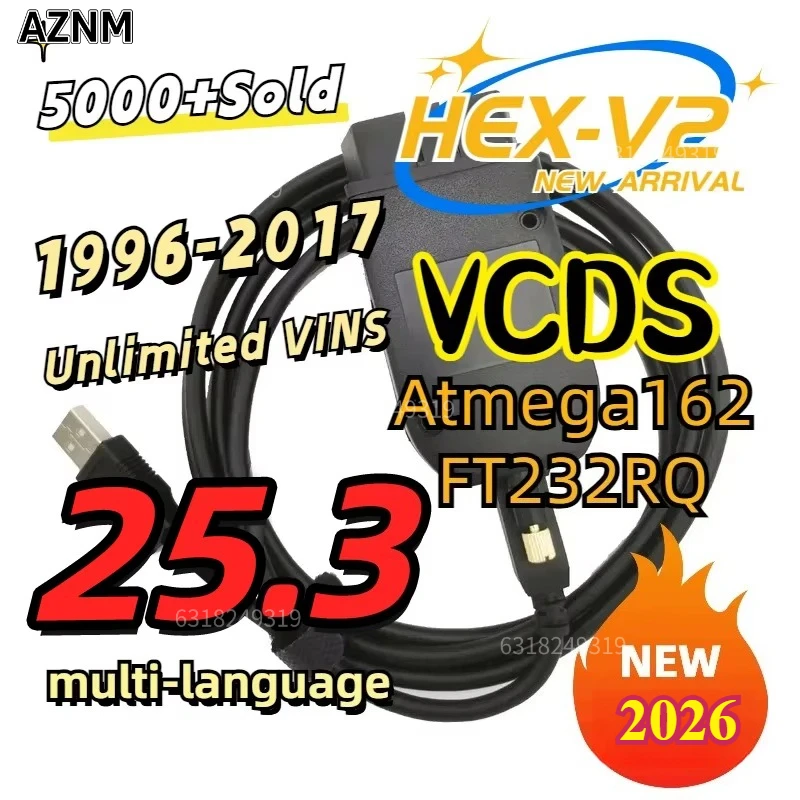 Interfejs VCDS VAGCOM 2026 VCDSCAN HEX V2 Aktualizacja 25.3 DLA VW AUDI Skoda Seat Wielojęzyczne Narzędzia Diagnostyczne Autocom