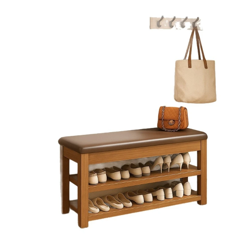 

changing stool sits at the entrance of the home with an integrated soft bag and a long strip entering the entrance