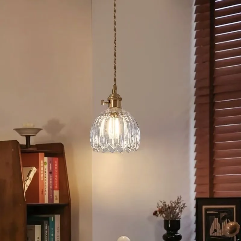 Vintage Wall Sconce Retro Ribbed Glass Wall Lamp E27 Socket Hanging Wall Light For Bedroom Bedside Living Room Aisle Home Decor
