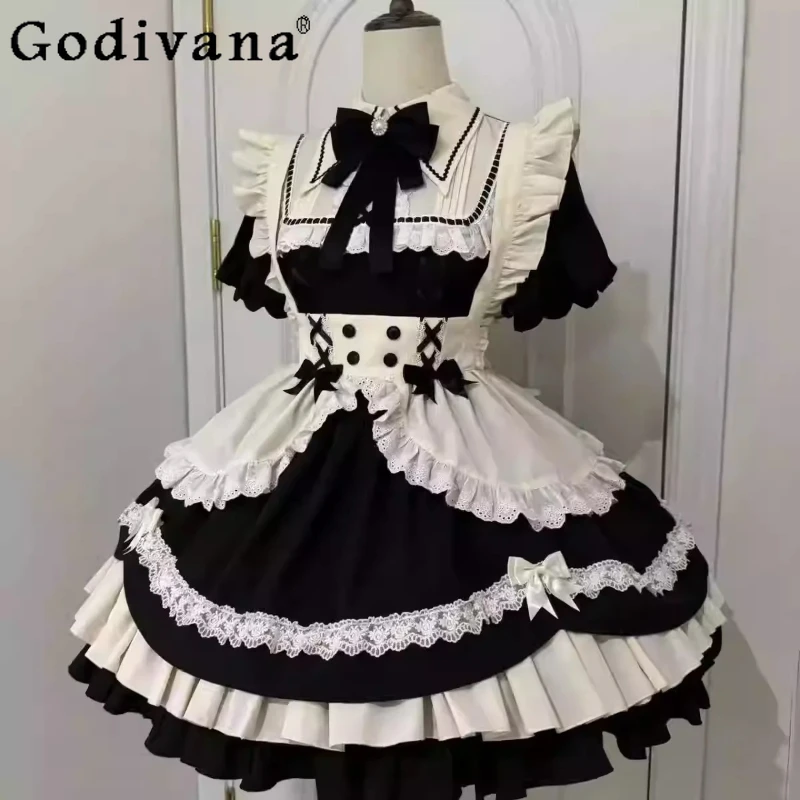 

Spring Autumn Large Size Removable Long Sleeve Lolita Cake Princess Dress Fashion High Waist A-line Age Reduction Maid Dresses