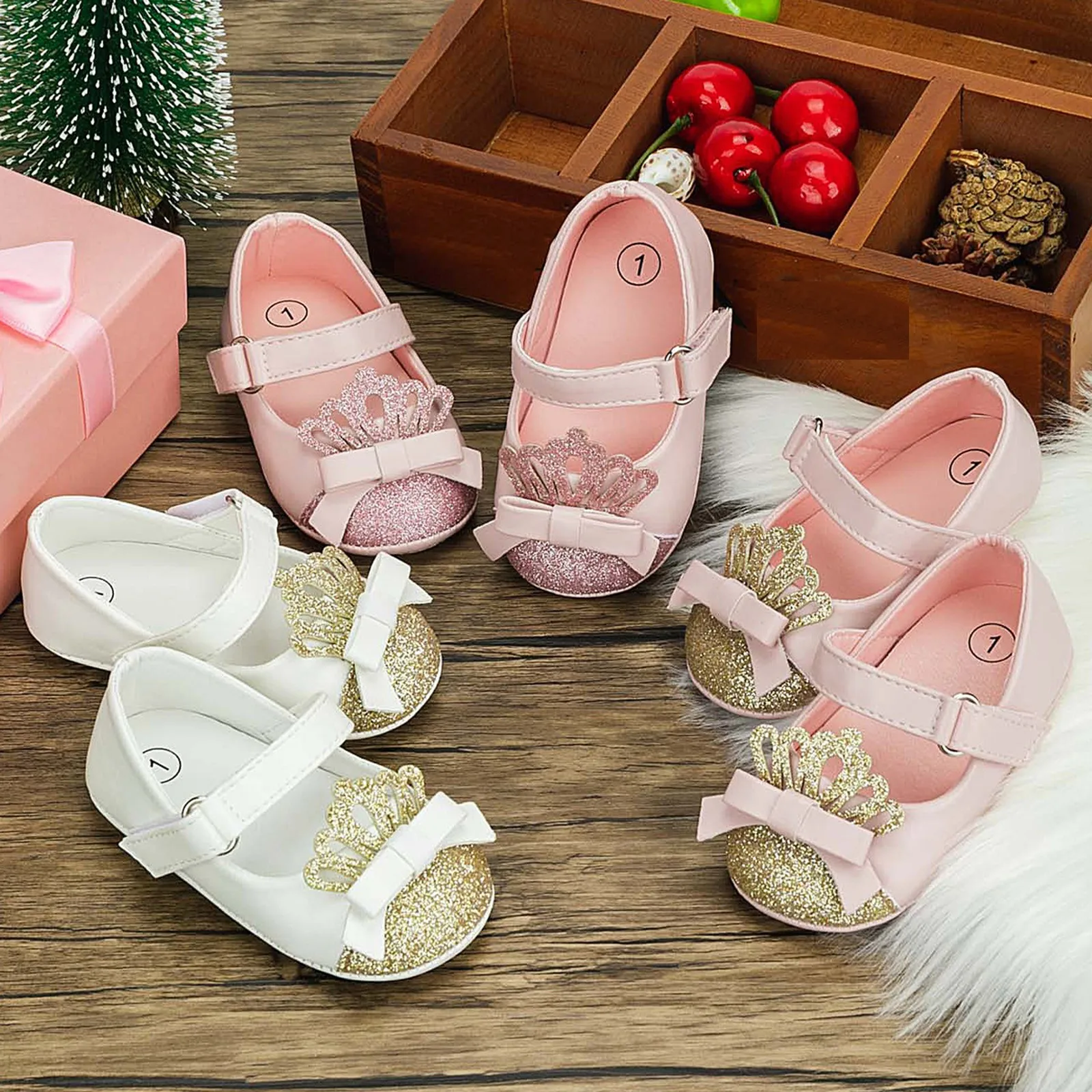 

Fashion Crown Princess Shoes Little Kids Bling Party Shoes Non Slip Soft Sole Walking Shoes Newborn Infant Shoes First Walker