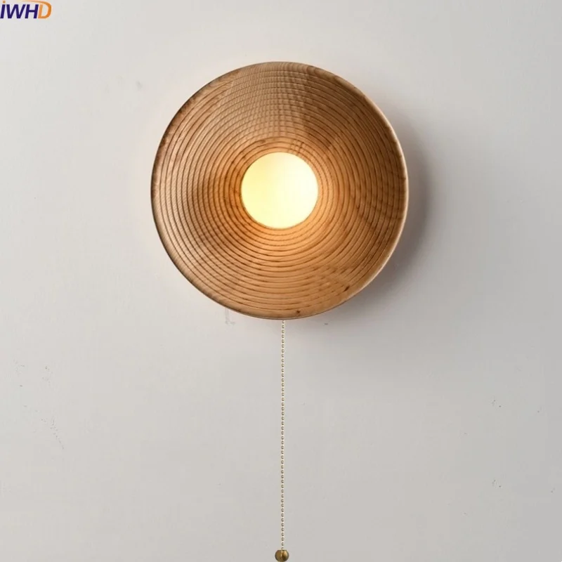 

IWHD Interior Wooden LED Wall Lamps Living Room Bedroom Decoration White Glass Wood Modern Nordic Stair Light Applique Murale
