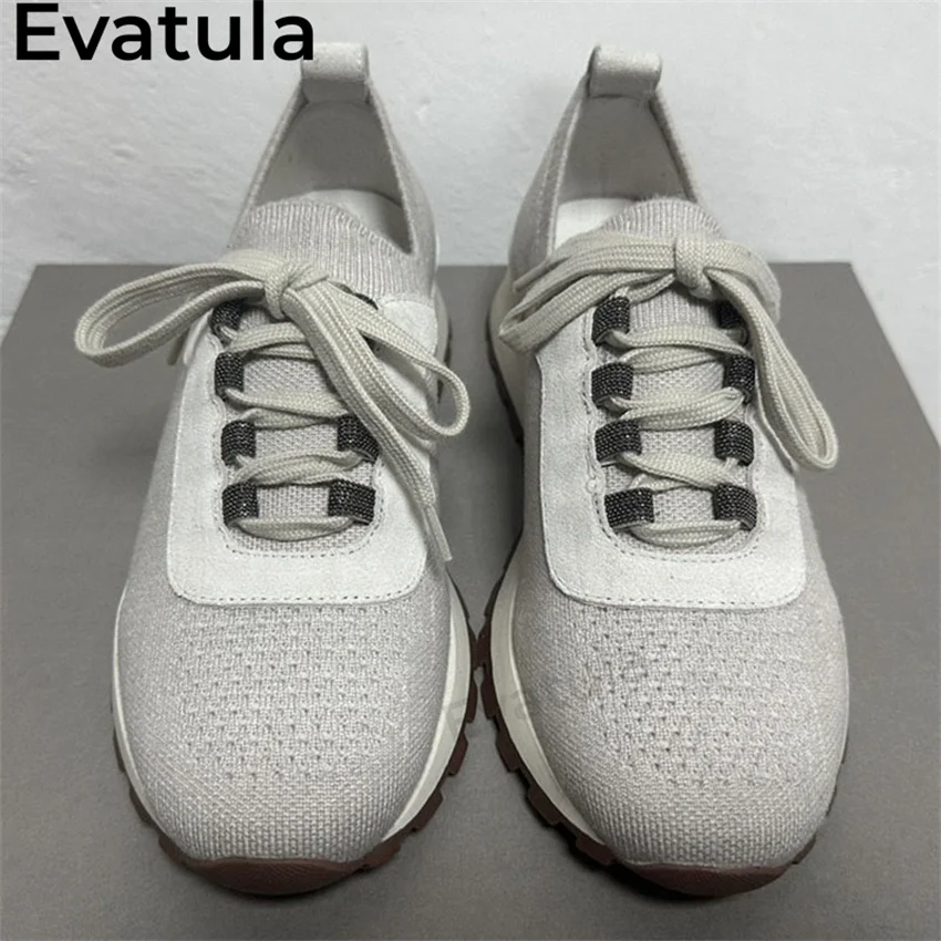 Woman's Knitted Lace Up Sneakers Casual Shoes Women Breathable Running Shoes Athletic Jogging Tenis Walking Shoes for Women