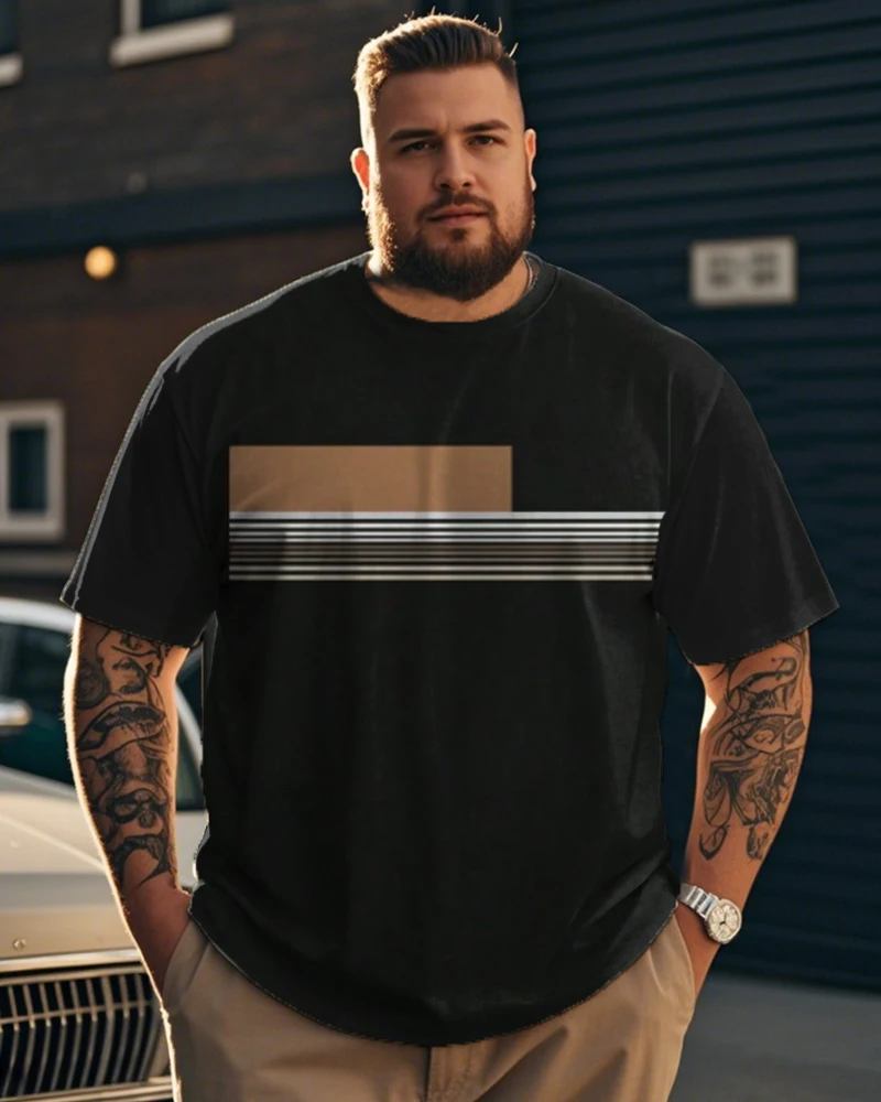 

Colorblock Printed Large Size Men's Short Sleeve T-Shirt