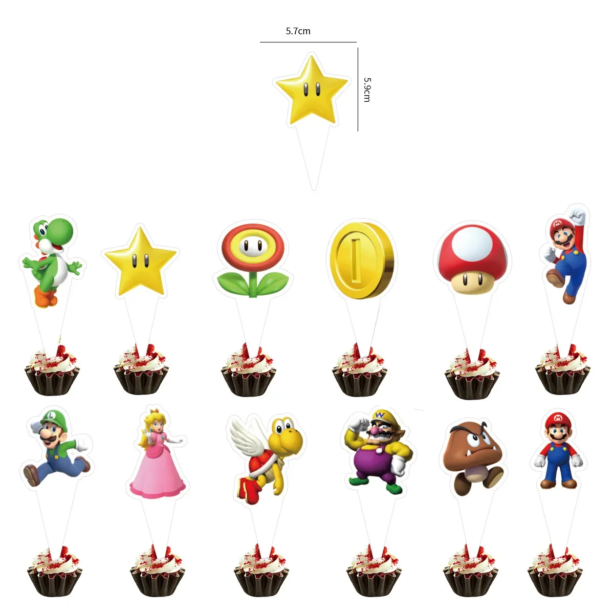 Super Mario Bros Toppers Dos Desenhos Animados, Forma Acrílica, Anime Boneca, Decoração Bonito Do Bolo, Fontes Do Partido Do Aniversário Das