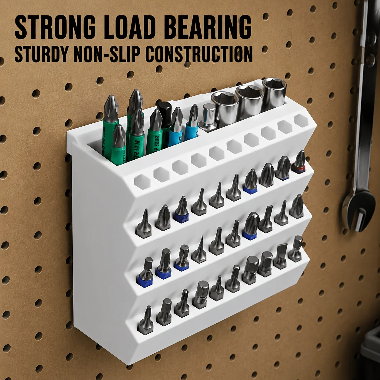 A Pegboard Drill Bit Holder with 40 Drill Bit Slots and 2 Screwdriver Bit Slots, A Wall-mounted Tool Organizer Storage Rack