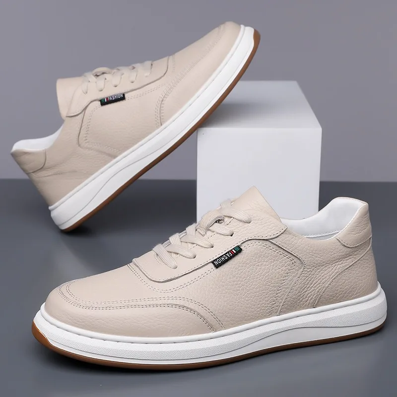 Fashion Cowhide Platform Men's Board Shoes Spring Autumn Soft-soled Non-slip Men's Sneakers Designer Casual Male Leather Shoes