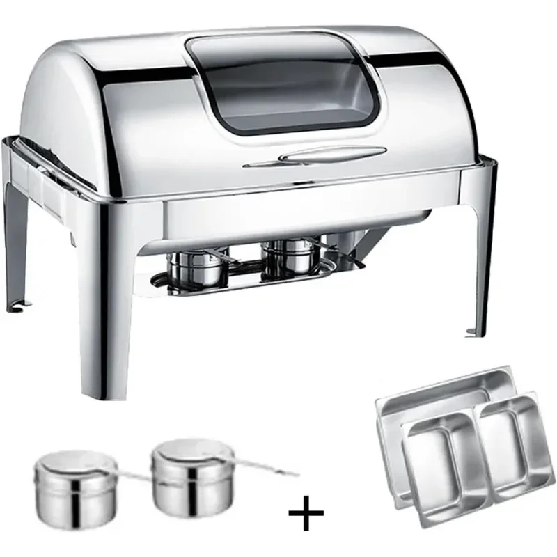 2025年の家。 丸型シャフィンディッシュ フルサイズ シャファー 6クォート フードビュッフェウォーマー ロールトップ蓋付き プロ仕様 (6L 丸型シャファー)