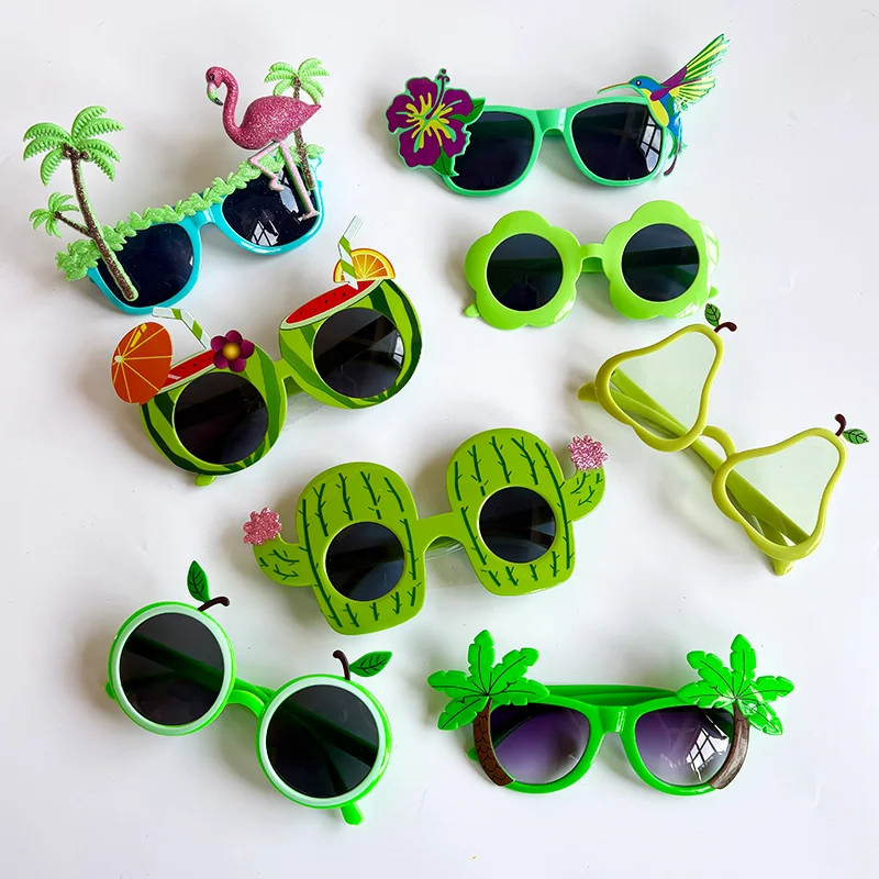 Funny Novelty Hawaiian Party Sunglasses, Brid Flower Tree Shaped Party Glasses for Summer Luau Beach Party Favors Photo Props