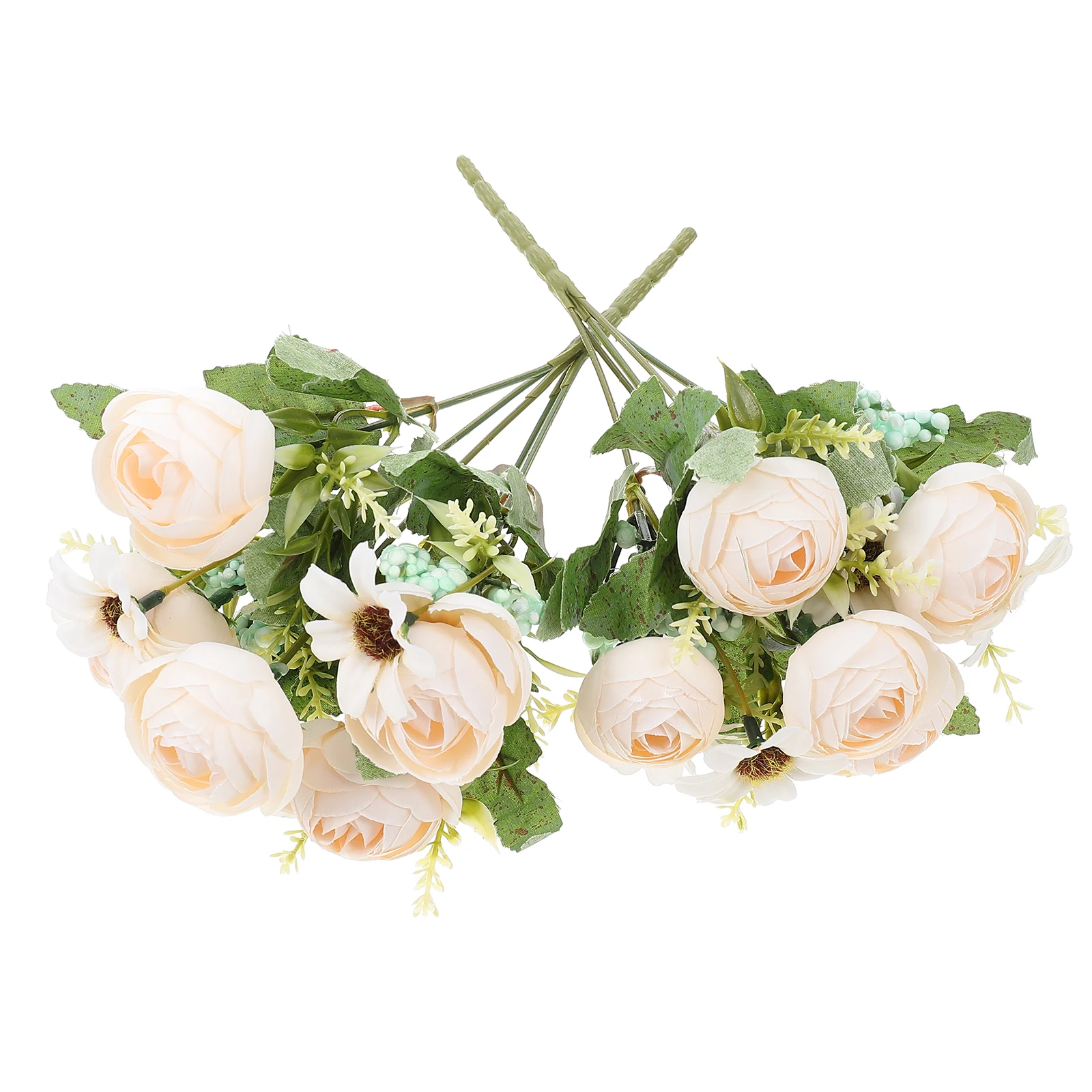 

2PCS Simulated Camellia Artificial Flower Bouquets Home Decor Iron Wire Fall Decorations Clear Texture Realistic Shape
