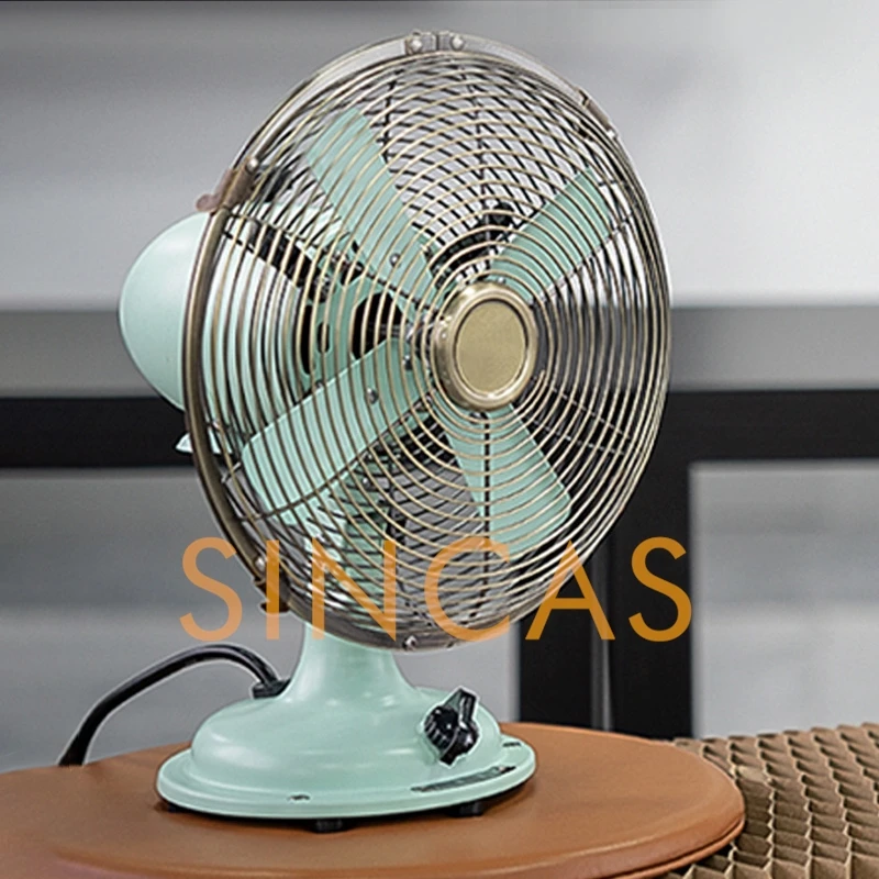 Vintage Metal Desk Oscillating Fan 8-Inch Retro Classic Antique Space-Saving Table Detachable Fan for Home Office Study Desktop