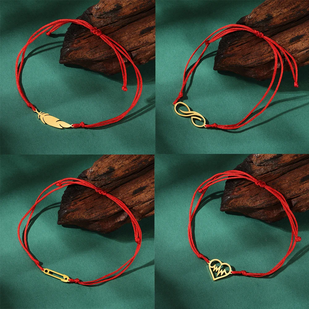 Cazador Feder-Infinity-Büroklammer-Charm Wachsseil-Armband für Frauen Edelstahl-Handarmband Schmuck Valentinstag-Geschenk