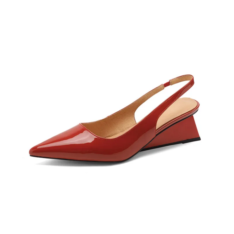 

Phoentin summer sexy Ankle wrap cover toe sandals for woman Genuine leather 6cm wedge high heels elegant party red shoes FT5243