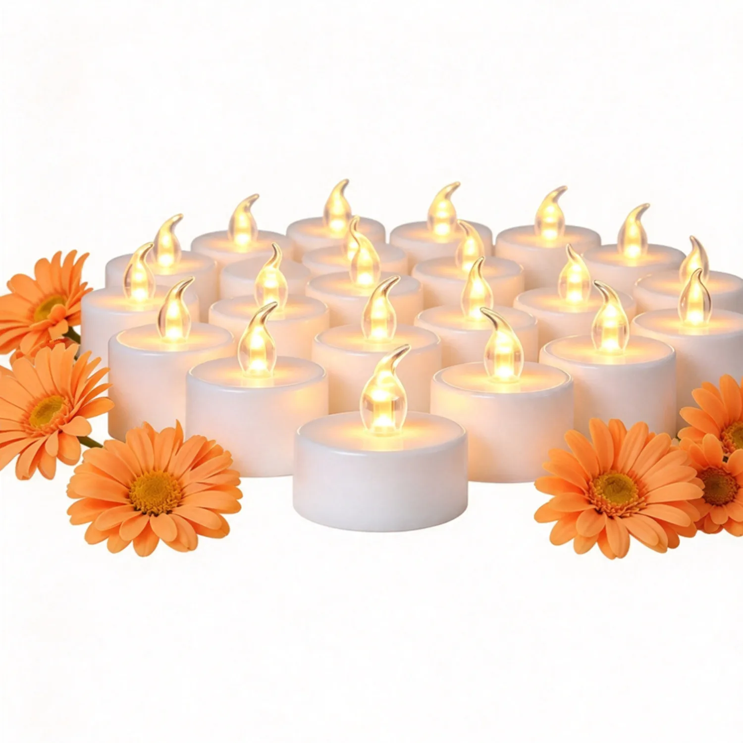 Realistic Flickering Flameless LED Tea Lights Candle Warm White Yellow Battery Operated Ideal Party Votive Wedding Table Decor