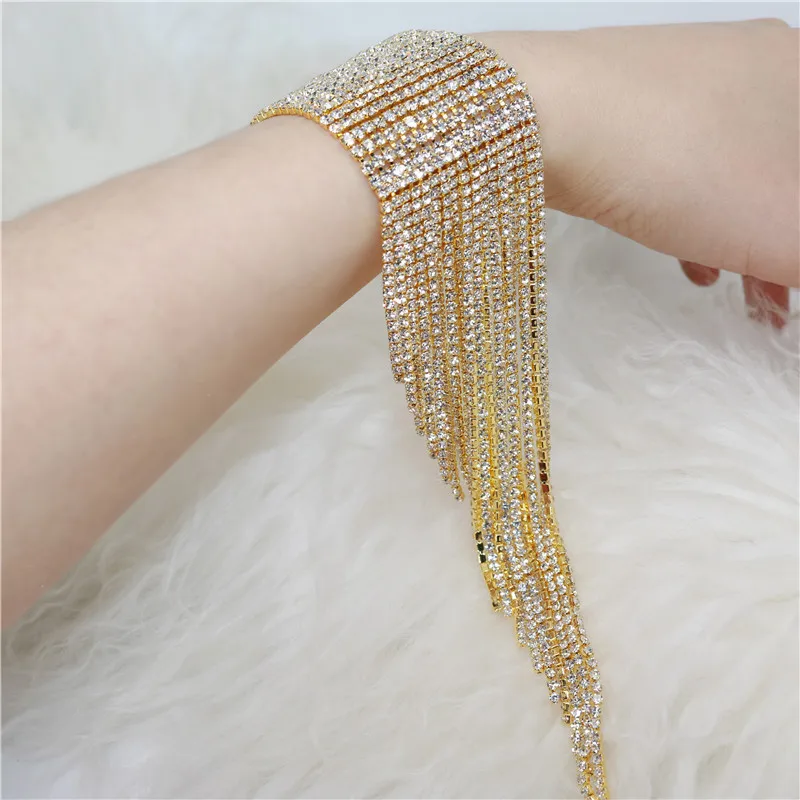 XIALUOKE Hyperbole Long Tassel Rhinestone Bracelet Hand Jewelry For Women Bridal Crystal Statement Bracelets Fancy Accessories