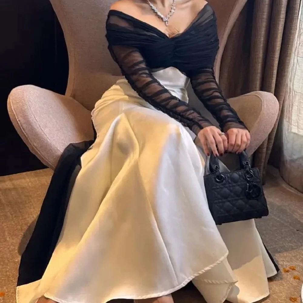 

Serendipity فساتين سهره سعوديه Evening Dress Satin Ankle-Length Trumpet Off The Shoulder Formal Occasion Black Lace For Women