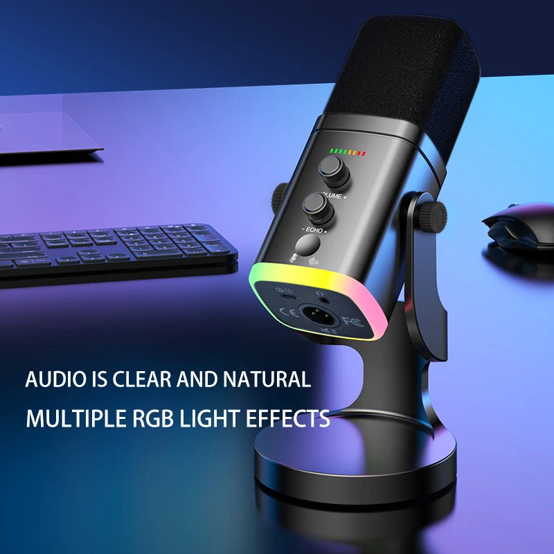 Gaming Microphone USB Microphone Dynamic Mic RGB With Noise Reduction Software Mic Gain Mute For Streaming Live Prodcast