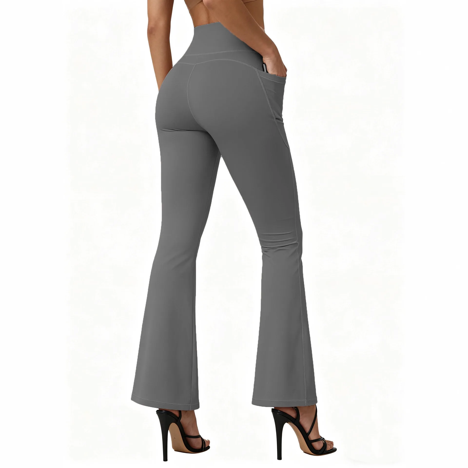 Hohe Taille, ausgestellte Yoga-Leggings für Damen, Po-Lifting mit Taschendesign, weites Bein, Leggings, Laufhose, Übergröße, Gymnastikhose – Detail 5