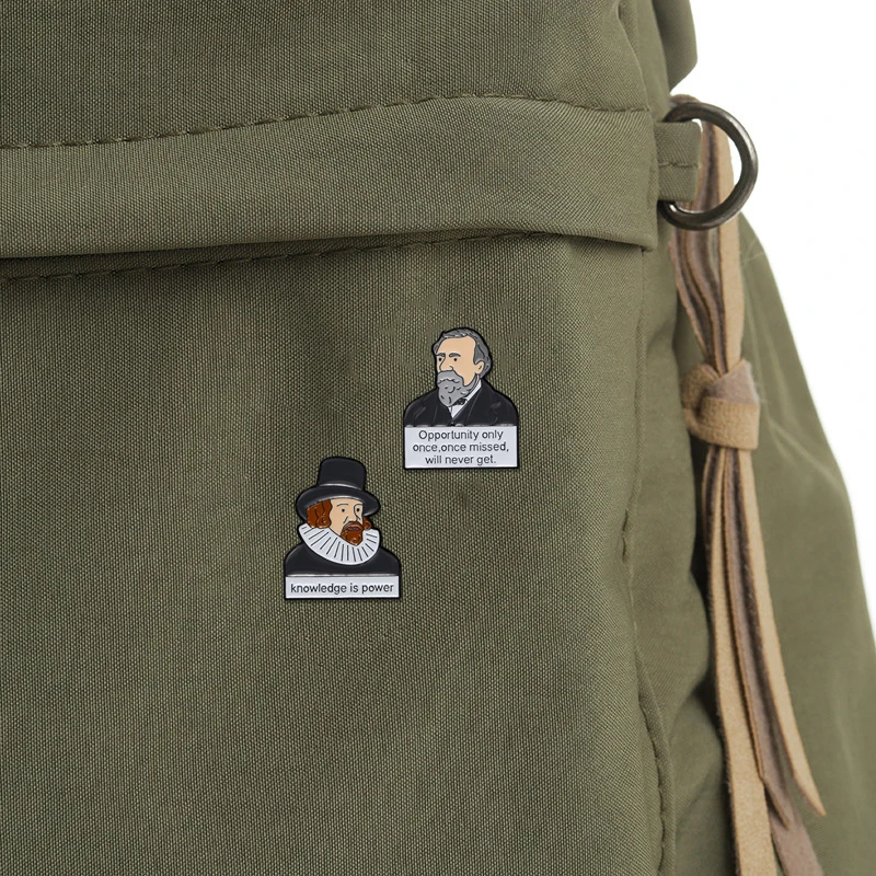 4 Styles History Famous Quotes Enamel Pins The Most Terrible Enemy Is No Strong Belief Knowledge Is Power Letter Brooches