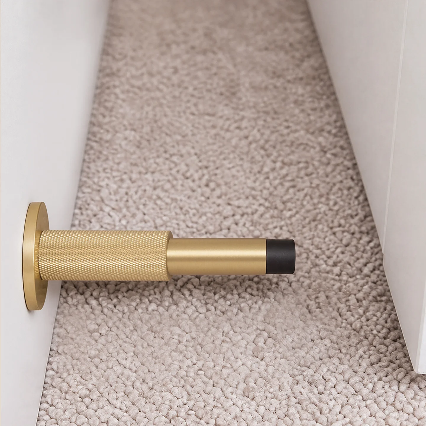 DOOROOM Brass Knurled Door Upgrade Stop Adjustable-Length Thickened Cushion Rubber Pad Room Stopper Heavy Duty Floor Wall Mount