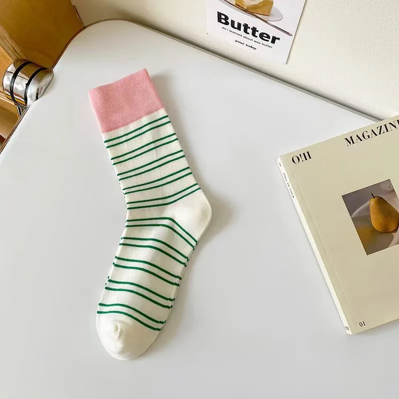 1/6 Pairs Frauen Bunte Gestreifte Mitte Rohr Socken Frühling Sommer Schweiß Absorbieren Atmungsaktive Dopamin Farbe Passenden Casual Socken – Detail 16