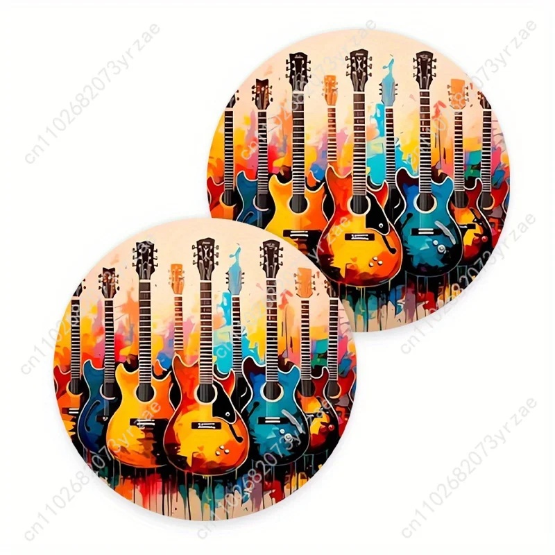 

Colorful Music Guitar Car Coasters 2pcs Absorbent Anti Slip Car Coasters Scalding Waterproof Easy Clean Car Interior Accessories