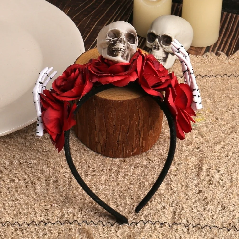 

Funny Rose Flower Halloween Headband Skull Gothic Branch Hair Hoop Photographic Props Non-slip Halloween Flower Crown Ladies
