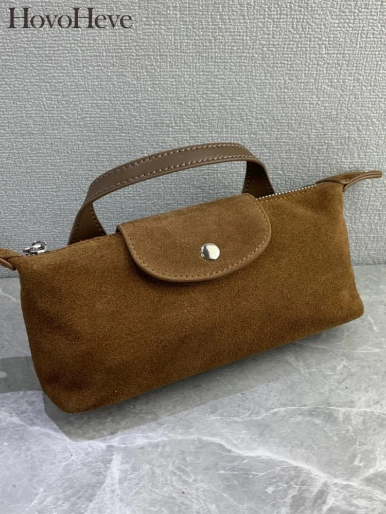

Women New Suede Leather Spliced Cowhide Genuine Leather Shoulder Small Totes Strap Crossbody Hobos Bag Casual Pouch Handbag
