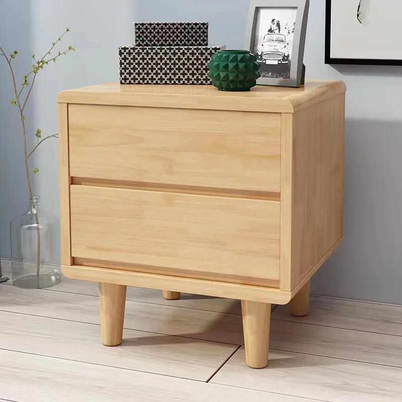 Simple Nordic solid wood bedside table creative double draw bedside table