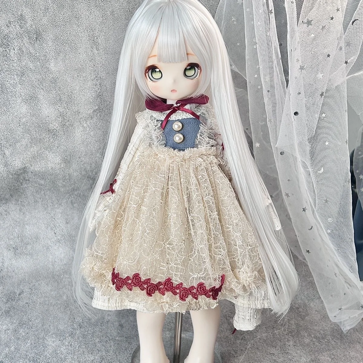 

White 1/3 1/4 1/6 BJD Long Wig, Hand-Styled Brown Doll Hair Free Shipping