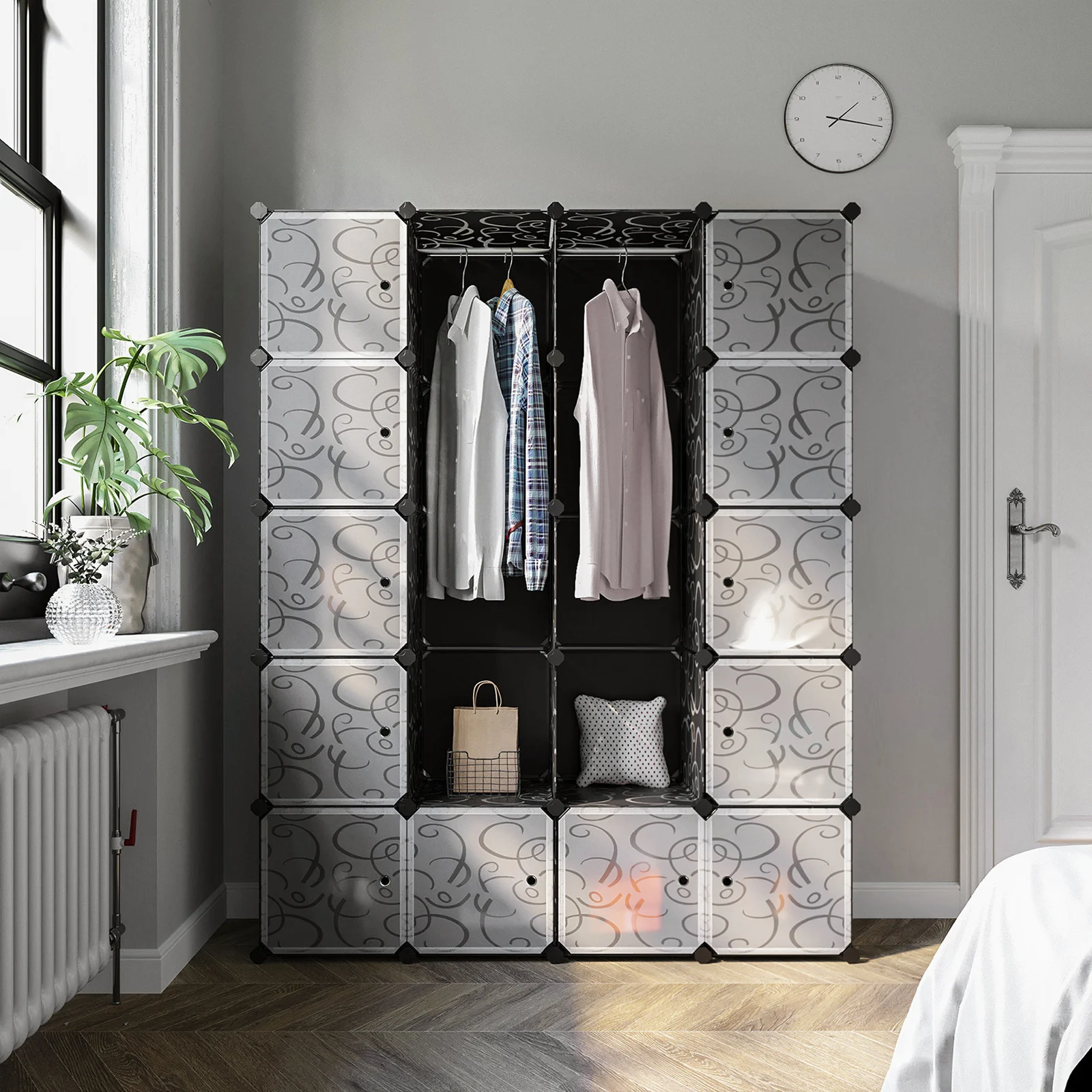 Songmics Kast Garderobe Vast Rack Systeem Met 2 Rack 178X143X36Cm