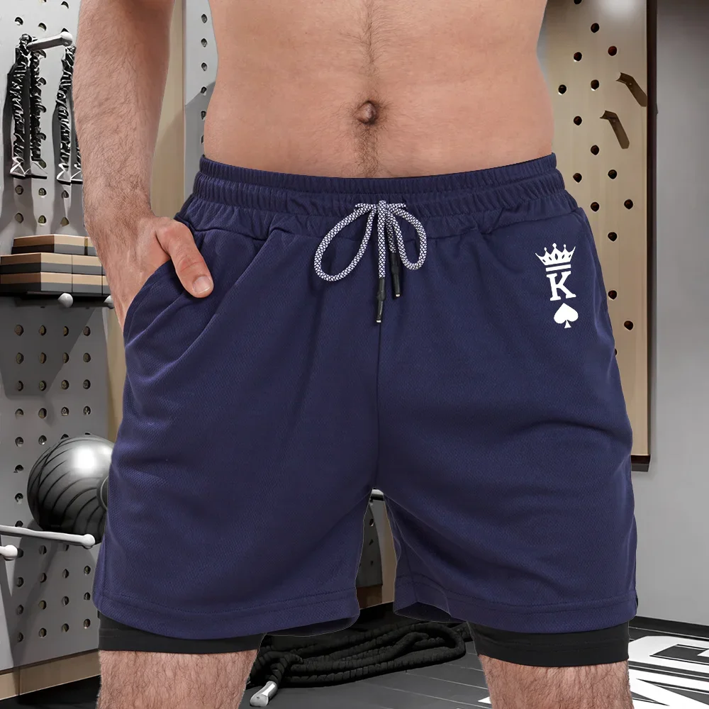 

Men's breathable double-layer shorts, quick drying sports shorts, suitable for training straight leg running, summer trend