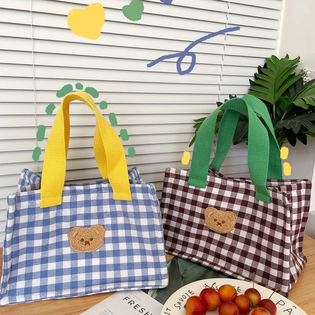 Insulated Colorful Lattice Lunch Bags Portable Lunch Box Bags Tin Foil Sandwich Meal Bag Mommy Bag Snack Storage Bags Lonchera