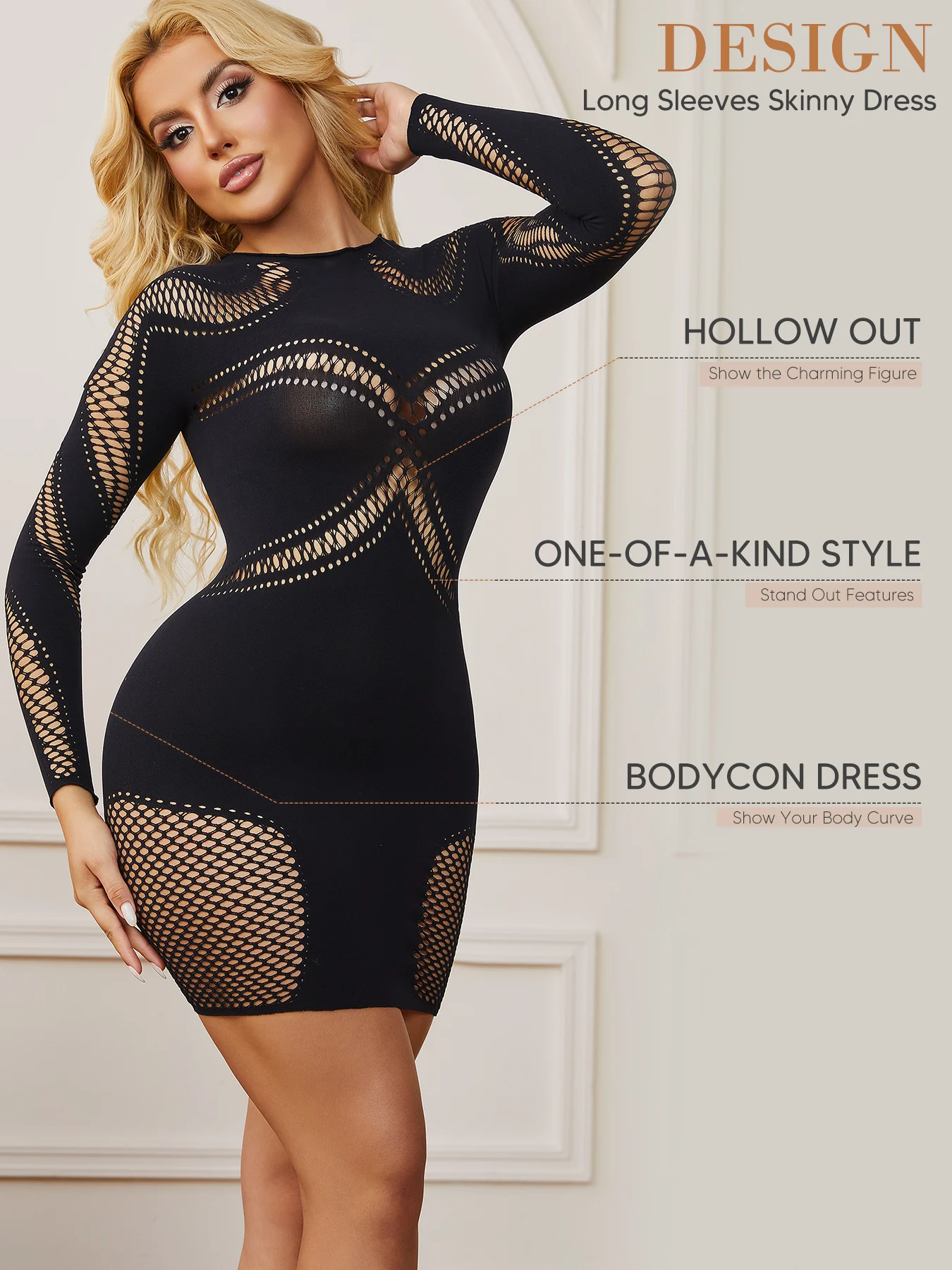 여성 섹시 클럽 미니 드레스 레이스 베이비돌 하이넥 긴팔 컷아웃 숏 바디콘 드레스