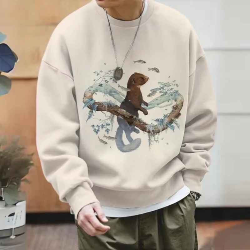 

Мужская толстовка в японском стиле Ukiyo-e 2025, кошачья рыба, 3D принт, круглый вырез, длинный рукав, весна-осень