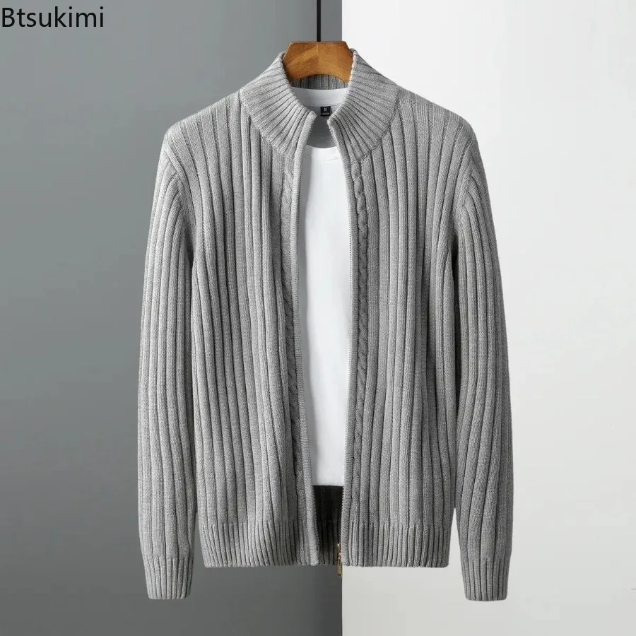 Men Stand Collar Business Knit Cardigan Full Zip Long Sleeve Slim Fit High Elastic Breathable Sweater Jacket Autumn Winter Coat