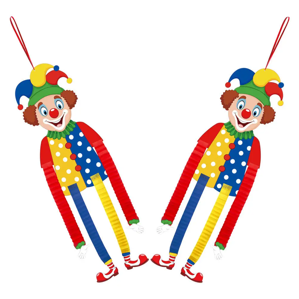 2Pcs Paper Clown Carnival Hanging Decorations Colorful Circus Theme Birthday Party Supplies Funny Long Clown Decor