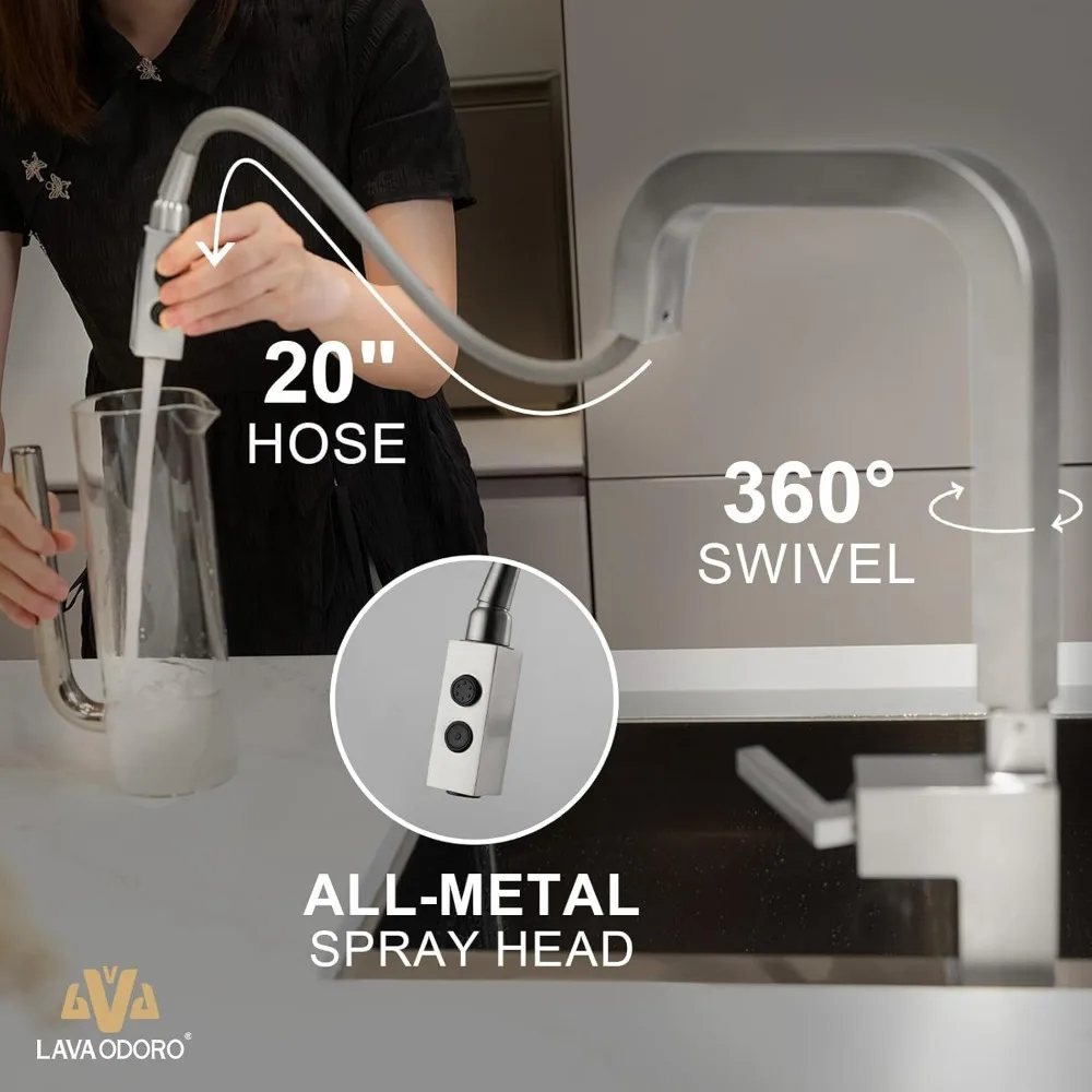 Ausziehbarer Küchenarmatur mit einem Griff und gebürstetem Nickel-Finish von Lava Odoro