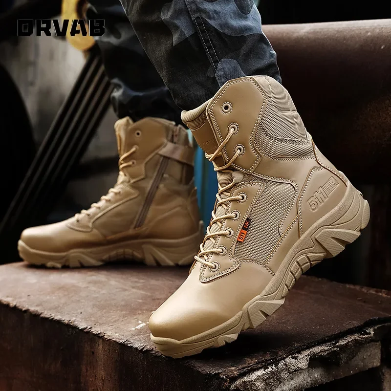 Mens Tactical Boots Mens Desert Waterproof Work Safety Shoes Climbing Hiking Shoes Ankle Mens Outdoor Boots