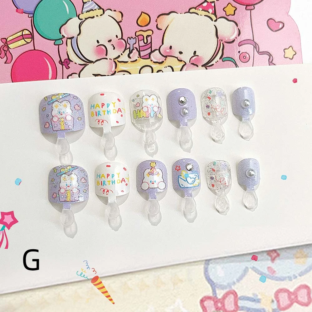 Rabbit Bear Children False Nails Full Cover Nail Art Tips Puppy Dog Kids Cartoon Fake Nails Nail Supplies Short Square Shaped