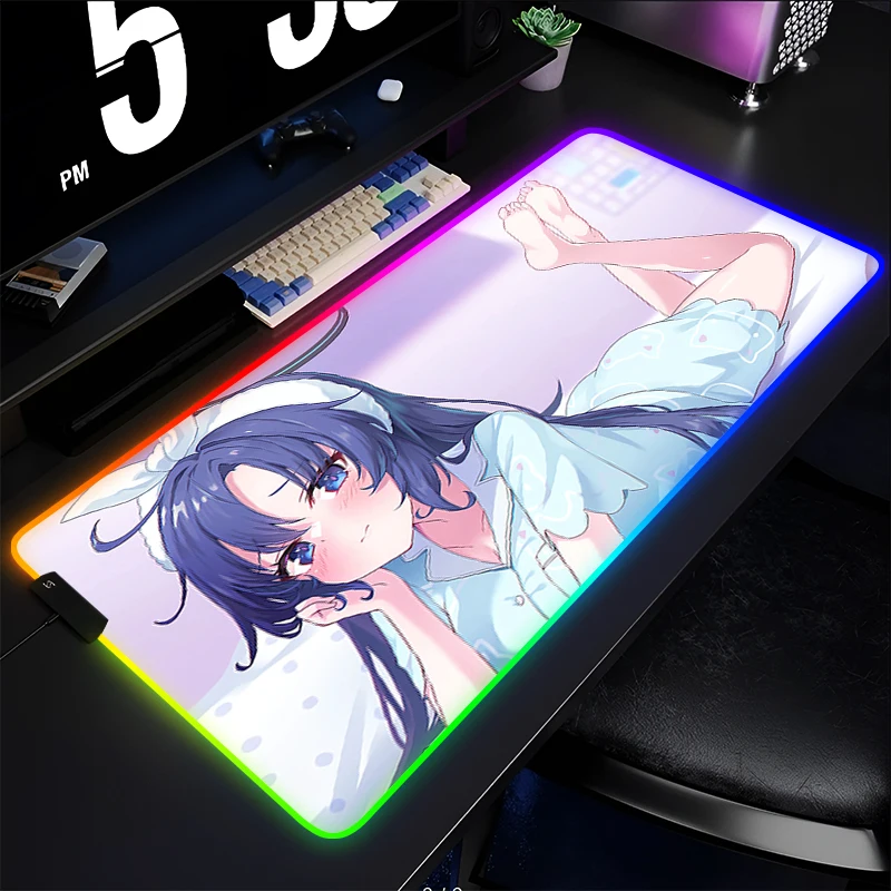 

Коврик для мыши RGB Blue Archive Gamer Расширенный настольный коврик со светодиодной подсветкой для компьютера Аниме Девушка Юка Коврик для клавиатуры Игровые аксессуары Kawaii Коврик для мыши
