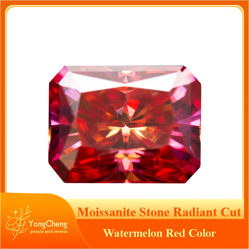 

Moissanite Stone Watermelon Red Color Gemstone Radiant Cut Lab Grown Diamond for Charm Woman Diy Jewelry Making GRA Certificate