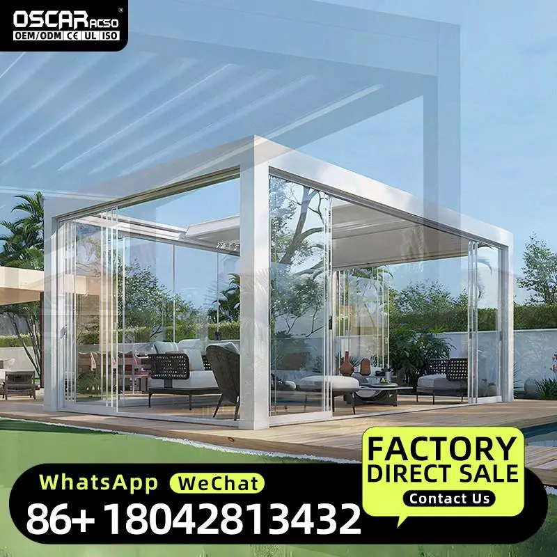 Outdoor Motorized Opening Roof Covers With Fencing Grey 3x4 Meters for Garden Patio Backyard Pergola
