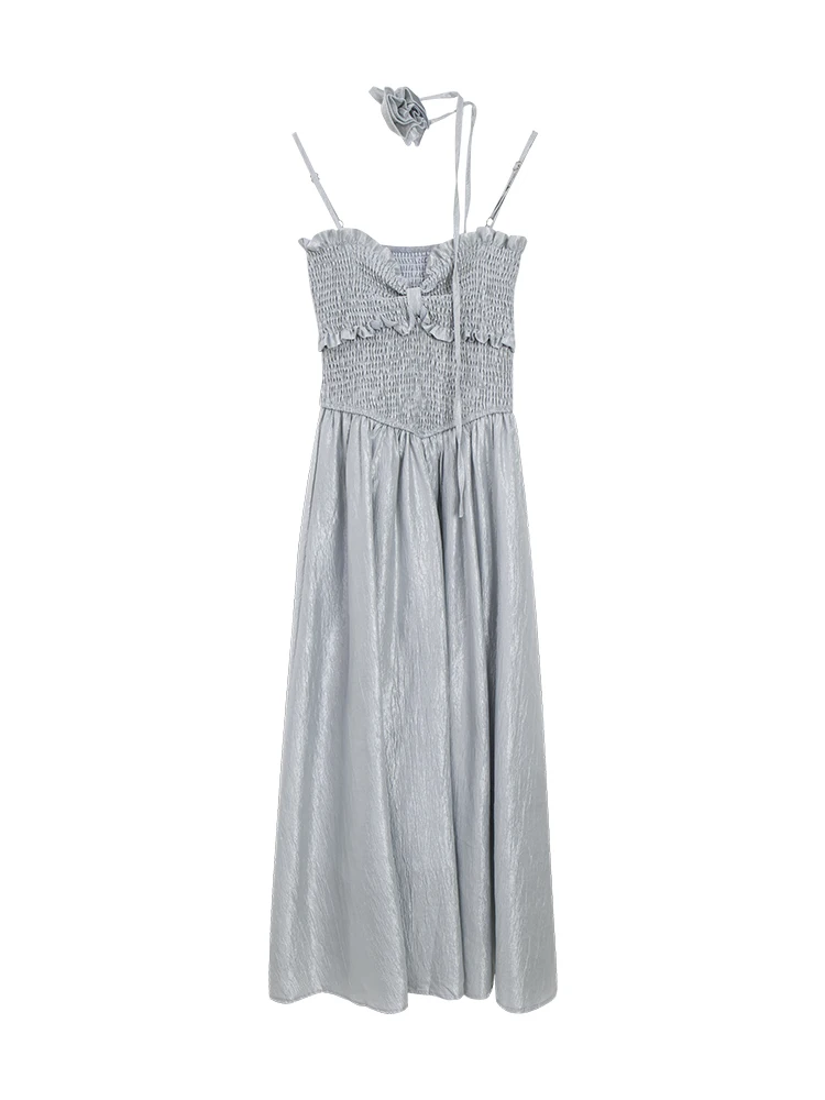 Vestido e con lazo de mariposa en la cintura, falda larga de línea A para mujer, faja floral, primavera 2024, fibra de...