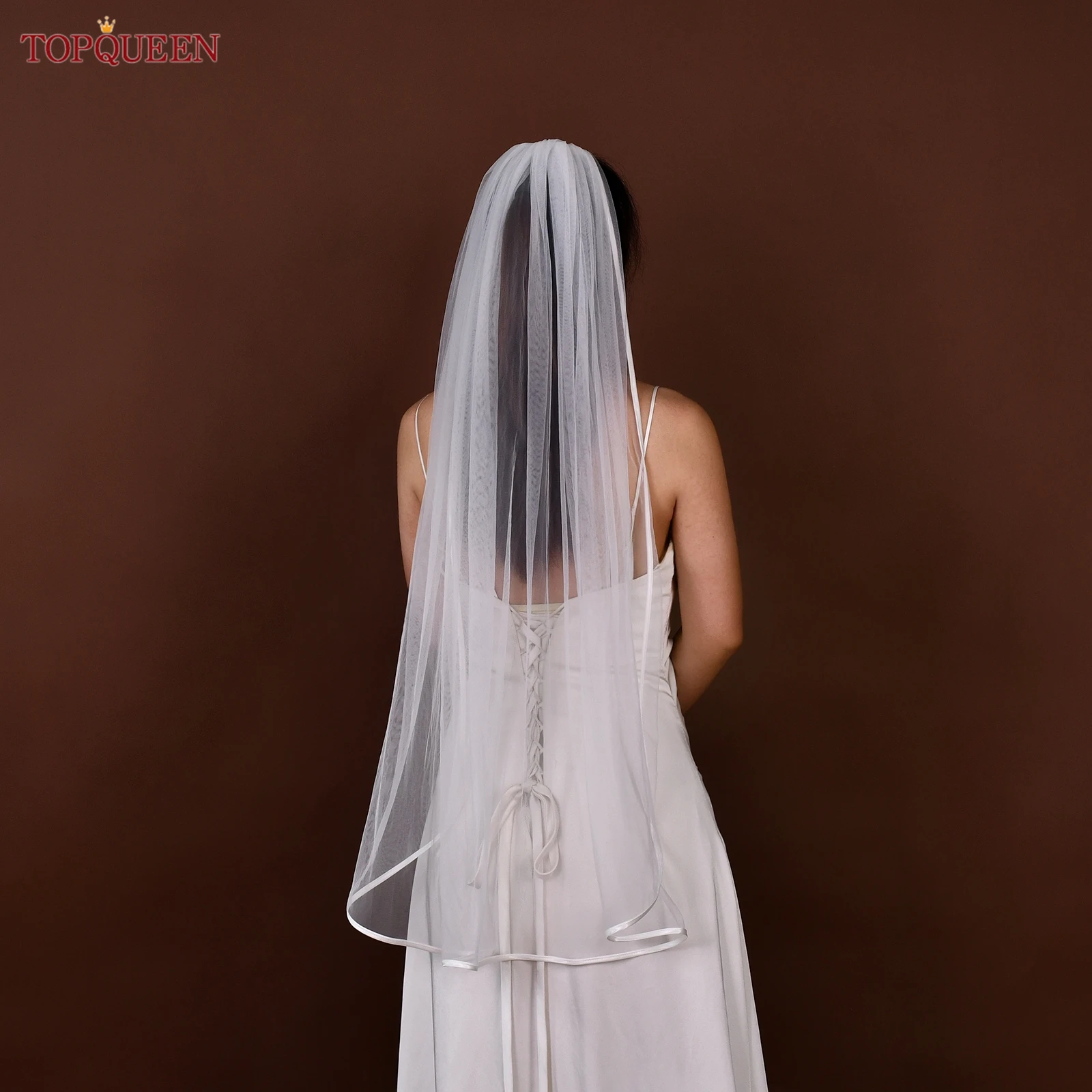 TOPQUEEN V21 Свадебная фата с лентой, свадебная короткая 1-слойная элегантная свадебная фата Rochii, длинная расческа, мягкая фата, настраиваемая TOPQUEEN V21 Свадебная фата с лентой, свадебная короткая 1-слойная элегантная свадебная фата Rochii, длинная расческа, мягкая фата, настраиваемая