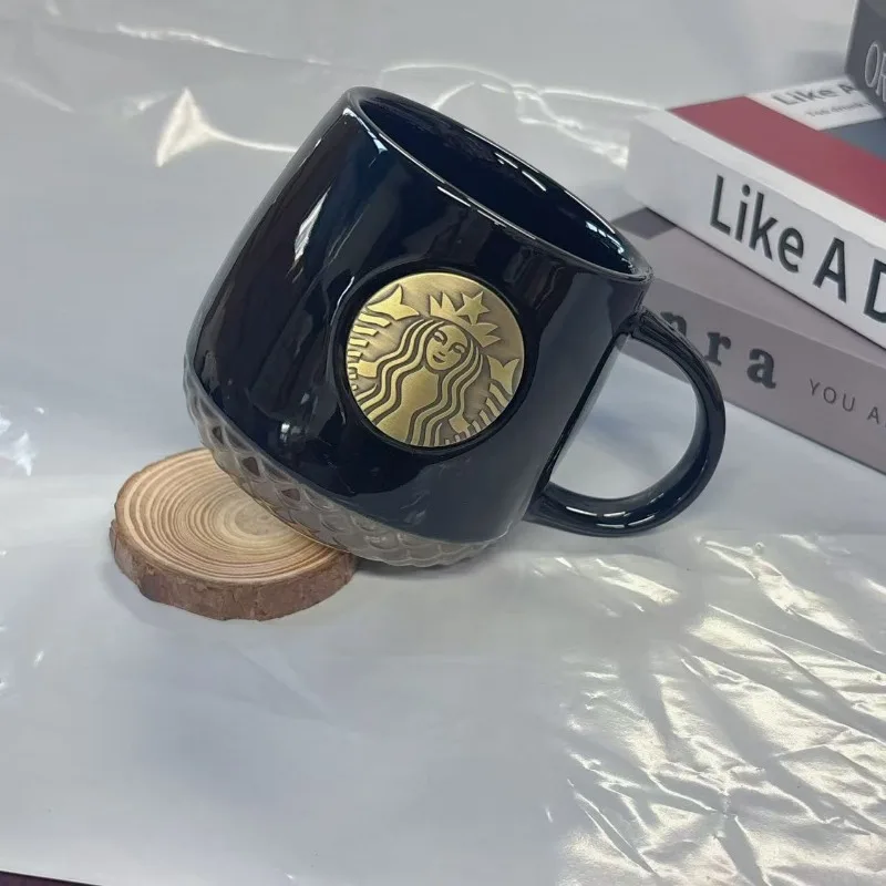 Starbucks 355ml Black Ceramic Mug with Fish Scale Bottom & Gold