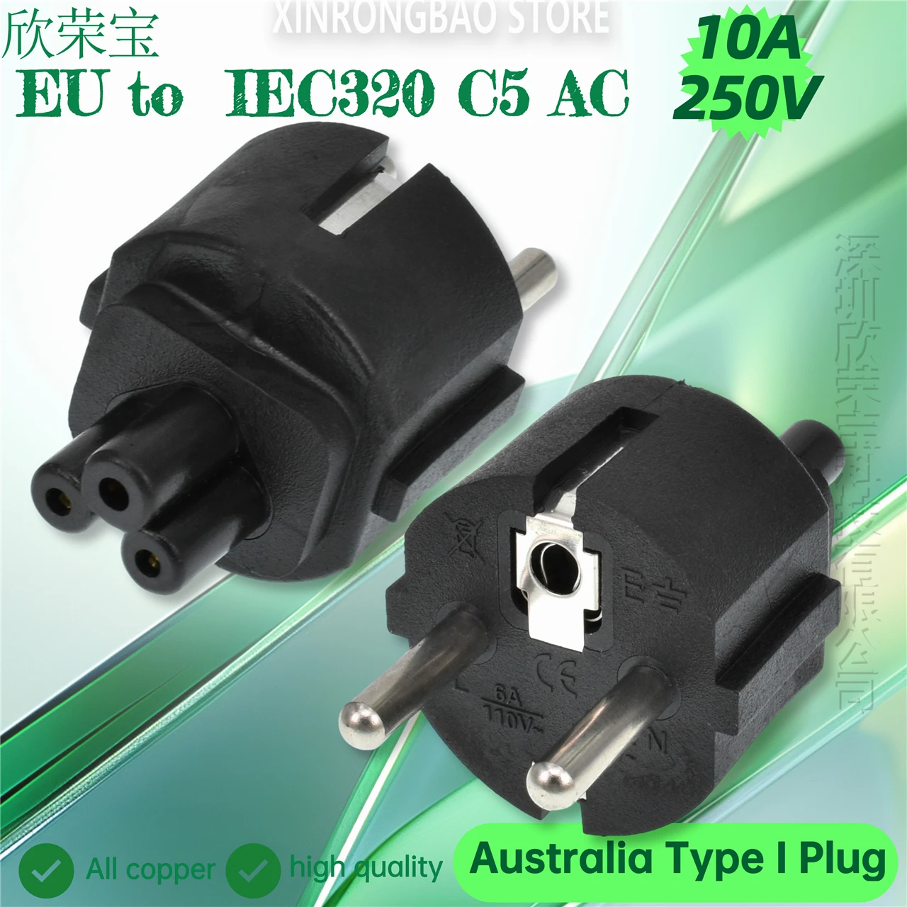 EU CEE7 Power Cable plug adapter EU PLug to IEC320 C5 Clover Leaf adapter plug for laptop charger,Schuko plug to desktop adapter