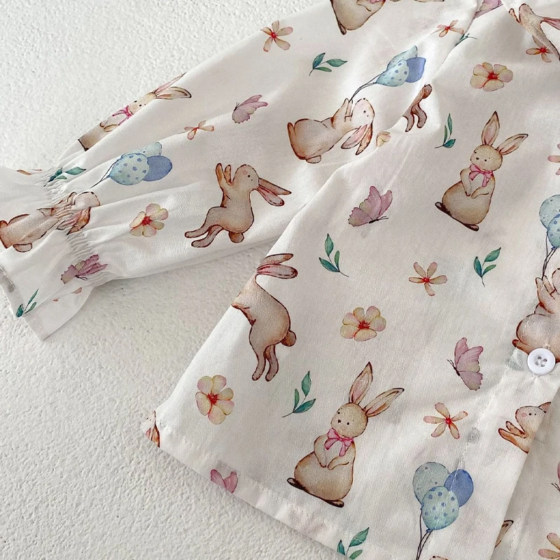 Autumn new baby clothing for girls, fashionable and versatile rabbit print top