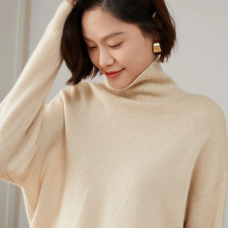 Hot Sale 2022 Autumn Winter 100% Cashmere Sweater Women's Turtleneck Soft Warm Pullover Female Loose Large Size Knitted Jumper