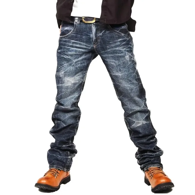 

Мужские джинсы Denning - стиральные синие джинсы Tears, уличная одежда для мужчин, классические мужские брюки, мешковатая одежда со стразами